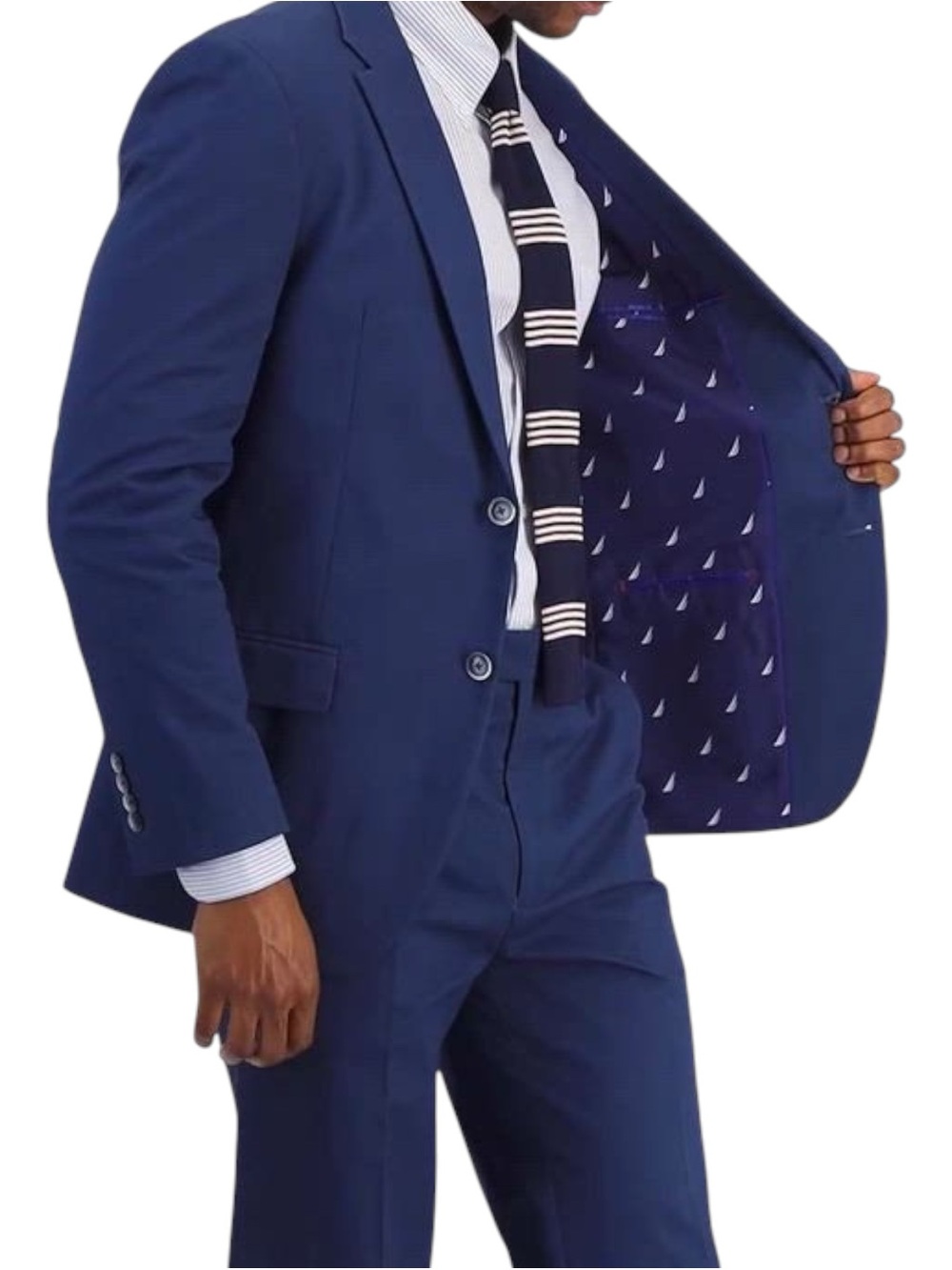 NAUTICA Modern-Fit Seasonal Cotton Stretch Suit Set Marine Blue 48L Blazer x 43W